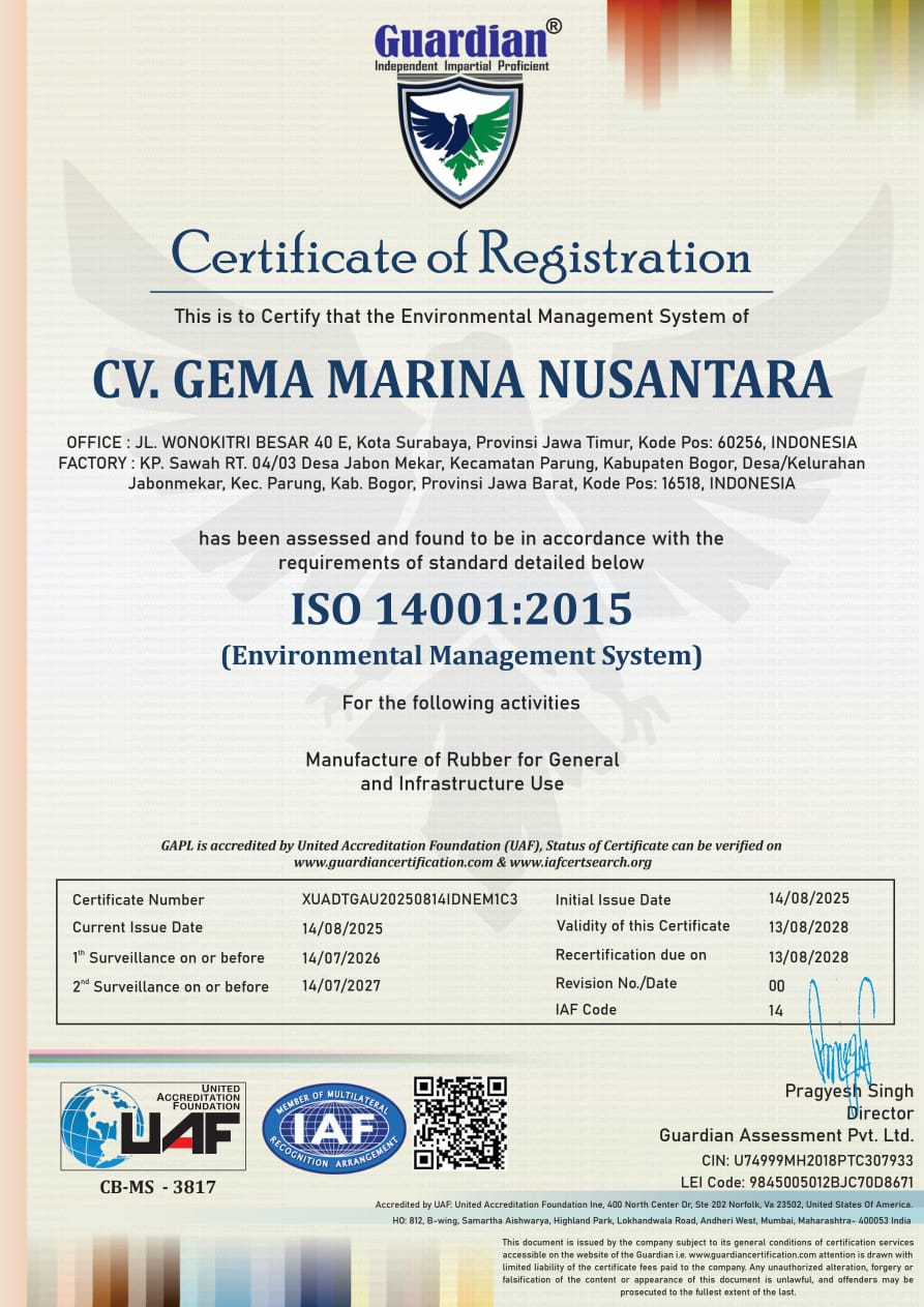 ISO 14001:2015 Rubber Manufacture for General Use and Infrastructure Use